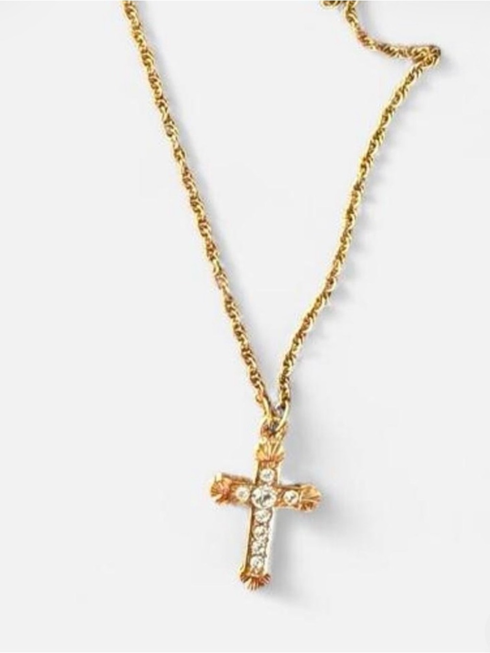 1928 Gold-tone Crystal Cross Necklace Reversible Cross